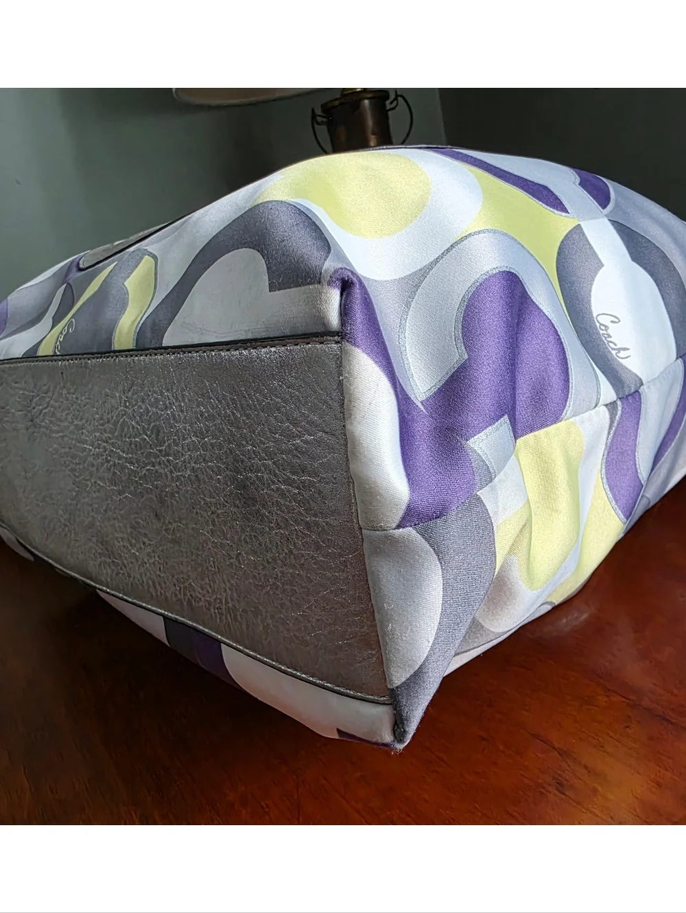 Coach 14970 Julia Op Art Silver Lavender Sateen Leather Tote Bag Y2K - Picture 8 of 16